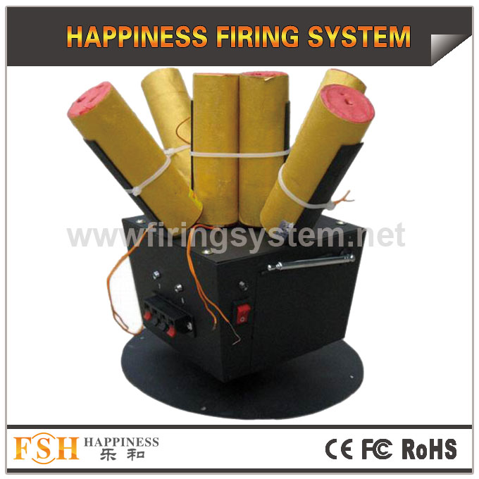 Rotating firing system for stage fireworks, one remote with 4 receivers,battery for power 